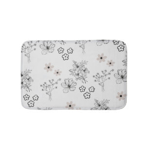 Graues Schwarzes Retro Y2K Hippie Blume Muster Badematte
