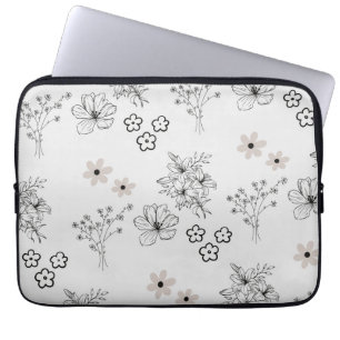 Graues Schwarzes Retro Y2K Hippie Blume Muster Laptopschutzhülle