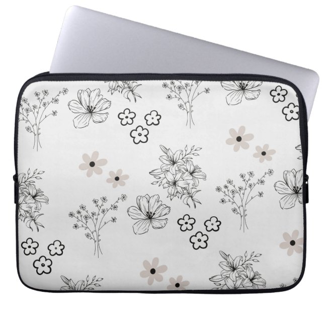 Graues Schwarzes Retro Y2K Hippie Blume Muster Laptopschutzhülle (Vorderseite)