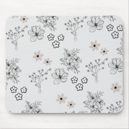 Graues Schwarzes Retro Y2K Hippie Blume Muster Mousepad