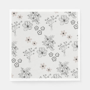 Graues Schwarzes Retro Y2K Hippie Blume Muster Serviette