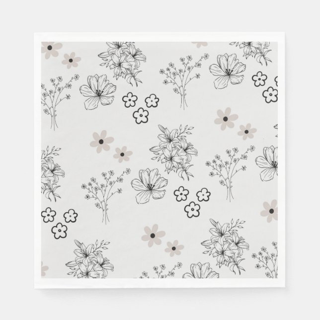 Graues Schwarzes Retro Y2K Hippie Blume Muster Serviette (Vorderseite)