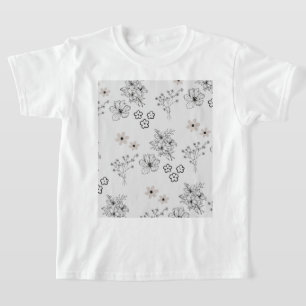 Graues Schwarzes Retro Y2K Hippie Blume Muster T-Shirt