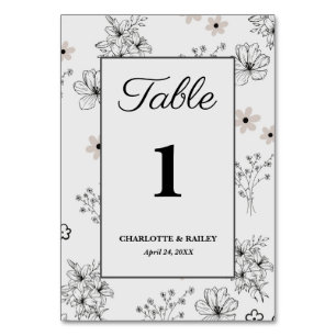 Graues Schwarzes Retro Y2K Hippie Blume Muster Tischnummer