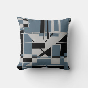 Graues Schwarzes Schieferblau Geometrisches Abstra Kissen