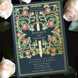 Graues Schwert Florales Mittelalterliches Fantasy- Folieneinladung