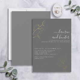 Graues Script Gold Botanische Hochzeitsfoil Einlad Folieneinladung