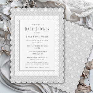 Graues Shabby Chic Vintag Baby Girl Dusche Einladung