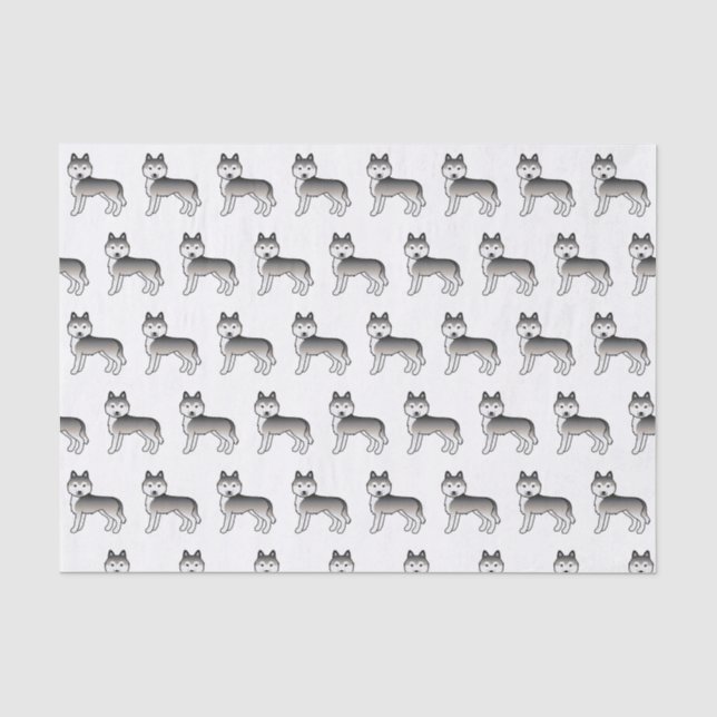 Graues sibirisches Husky-Niedlich-Hunde-Musterpapi Seidenpapier (Vorderseite)
