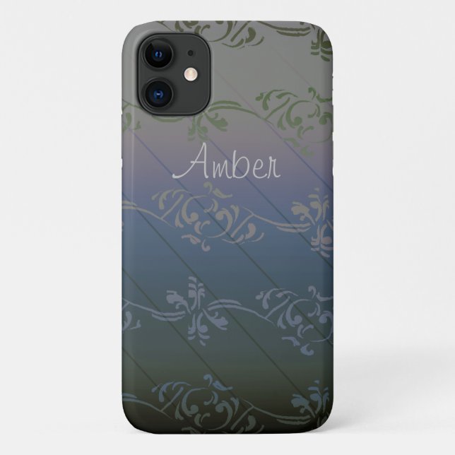Graues silberfarbenes Leaf-Muster Personalisiert Case-Mate iPhone Hülle (Rückseite)