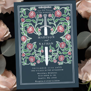 Graues silbernes Schwert Floral Mittelalterliche F Einladung