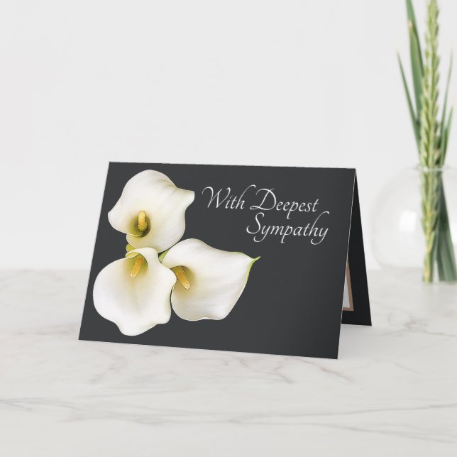Graues Solid Color Background Calla Lilies Beileid Karte (Vorderseite)