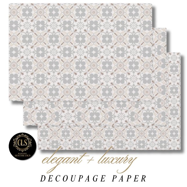 Graues spanisches Fliesenmuster Geschenkpapier Set (Decoupage Paper - Gray Spanish Tile Pattern)
