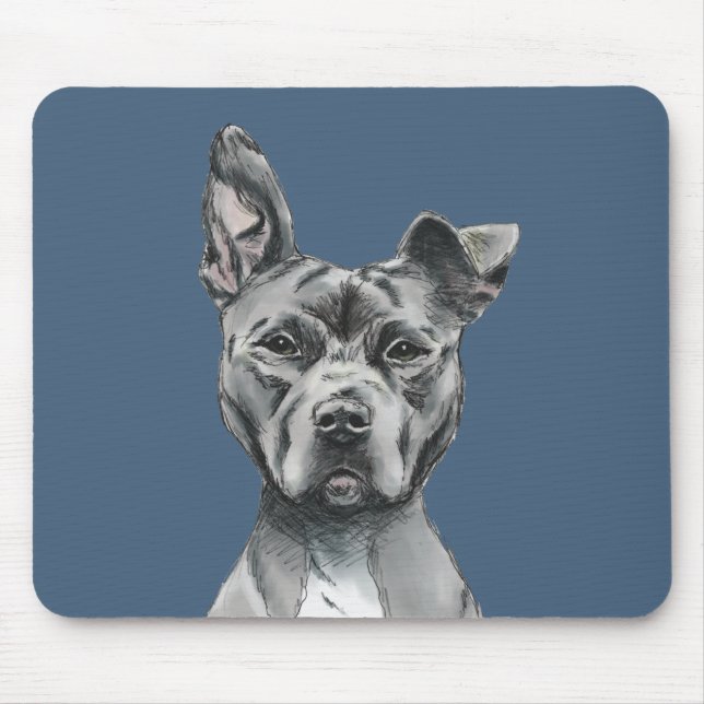 Graues Stalky Gruben-Stier-Hundezeichnen Mousepad (Vorne)