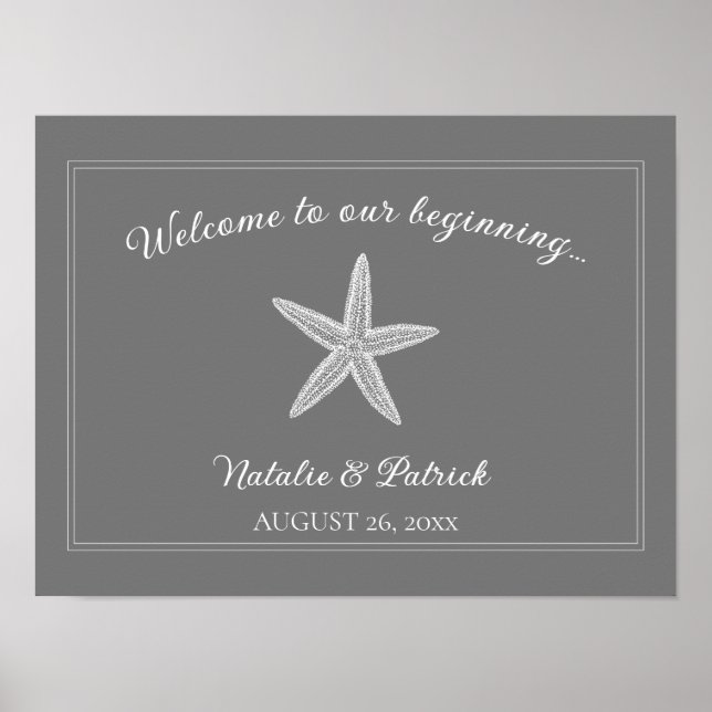 Graues Starfish Wedding Welcome Poster (Vorne)
