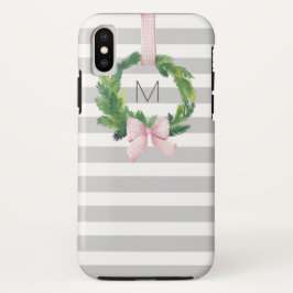 Graues Streifen WeihnachtsKranzmonogramm Case-Mate iPhone Hülle