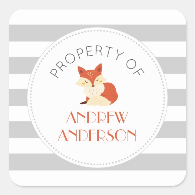 Graues Stripe-Fuchs-BUCH oder EIGENSCHAFT Quadratischer Aufkleber (Vorderseite)