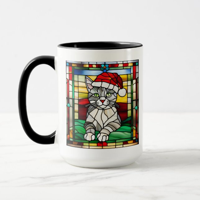 Graues Tabby Weihnachtsglas Tasse (Links)