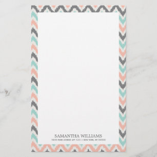 Graues tadelloses korallenrotes Zickzack Ikat Briefpapier