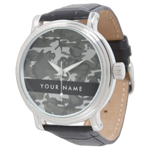 Graues Tarnmuster, Ihr Name, Personalisieren Armbanduhr
