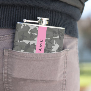 Graues Tarnmuster, Ihr Name, Personalisieren Flachmann