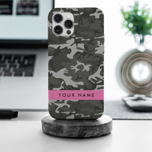 Graues Tarnmuster, Ihr Name, Personalisieren iPhone 15 Pro Max Hülle