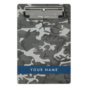 Graues Tarnmuster, Ihr Name, Personalisieren Mini Klemmbrett