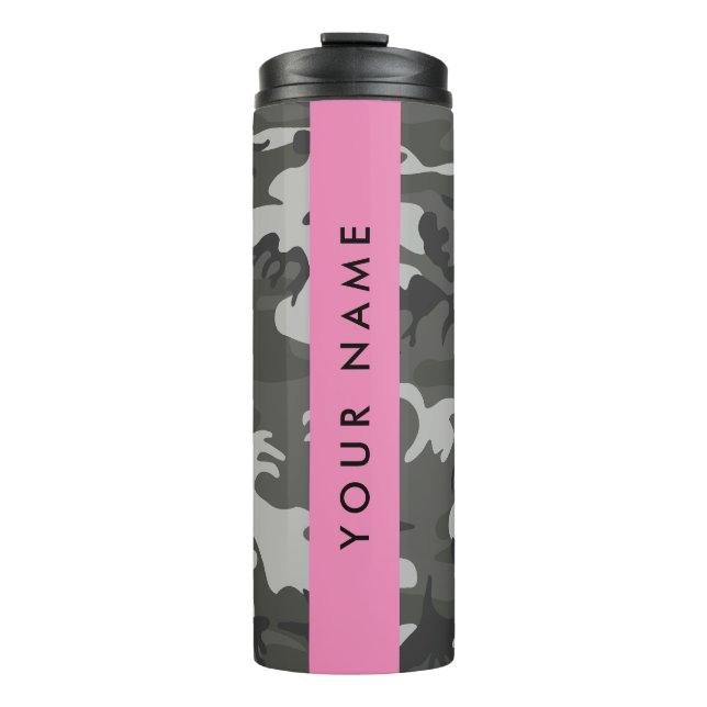 Graues Tarnmuster, Ihr Name, Personalisieren Thermosbecher (Vorderseite)