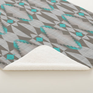 Graues Taupe-Aqua-Türkis-Blau-Tribal-Art Sherpadecke