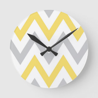 Graues u. gelbes Zickzack Runde Wanduhr