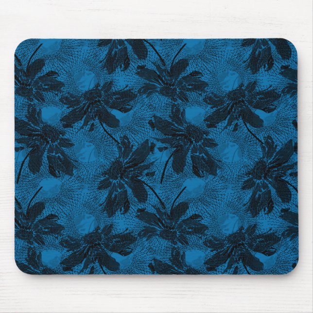 Graues und blaues Blumenmuster. Mousepad (Vorne)