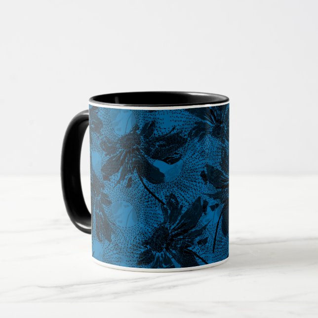 Graues und blaues Blumenmuster. Tasse (Vorderseite Links)