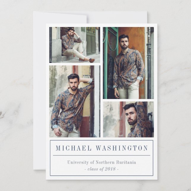 Graues und blaues Dreieck Muster 4 Foto Abschluss Ankündigung (Vorderseite)