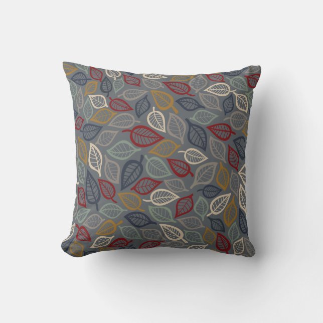 Graues und blaues Leaf dekoratives Kissen (Vorderseite)