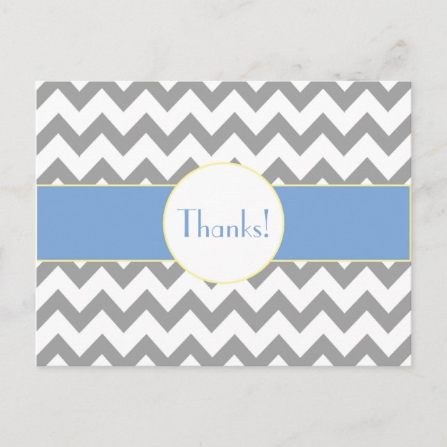 Graues und blaues Zickzack gestreiftes Monogramm Postkarte (Vorderseite)