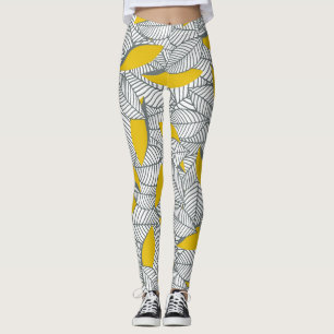 Graues und gelbes Blatt Muster. Leggings