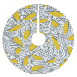 Graues und gelbes Blatt Muster. Polyester Weihnachtsbaumdecke