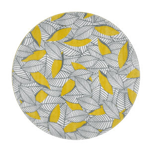 Graues und gelbes Blatt Muster. Schneidebrett