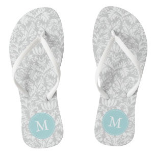 Graues und hellblaues Damaskus-Muster Mit Monogram Flip Flops