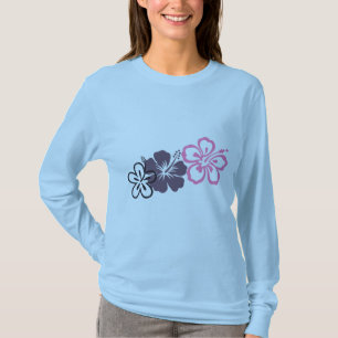 graues und rosa Hibiskus Hawaiianerthema T-Shirt
