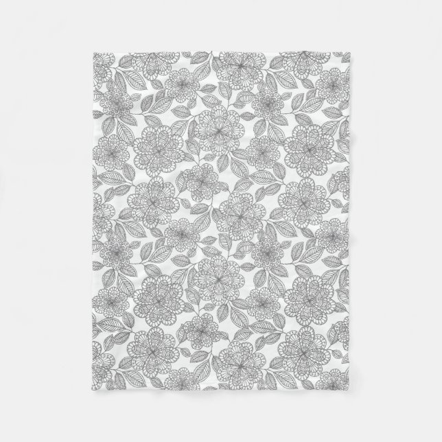 GRAUES UND SAHNEBlumenmuster Fleecedecke (Vorderseite)