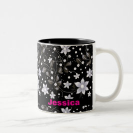 Graues und schwarzes Blumenmuster Zweifarbige Tasse
