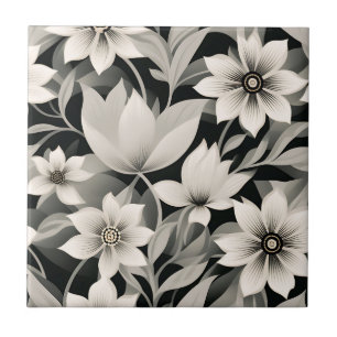 Graues und schwarzes botanisches Muster Fliese