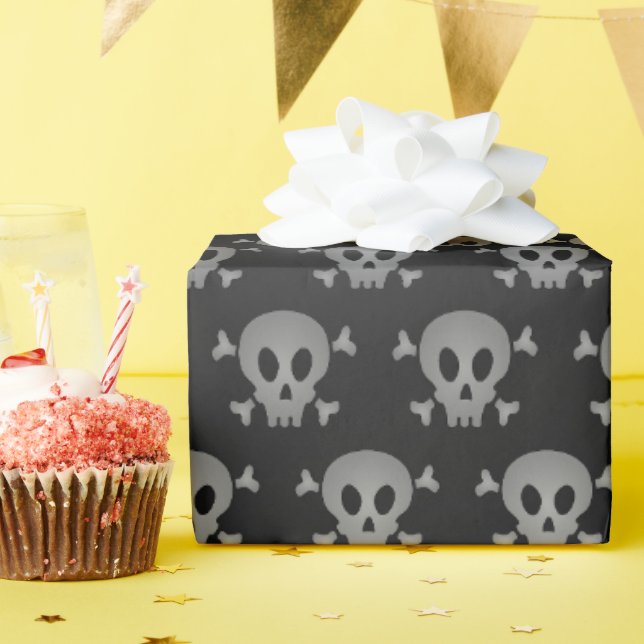 Graues und schwarzes Halloween-Skulpturenmuster Geschenkpapier (Geburtstagsparty)
