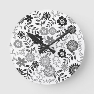 Graues und schwarzes Muster Runde Wanduhr