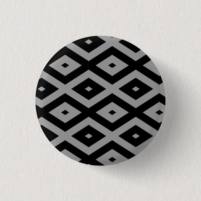 Graues und schwarzes Rautenmuster Button (Vorderseite)