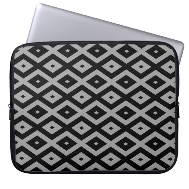 Graues und schwarzes Rautenmuster Laptopschutzhülle (Vorderseite)