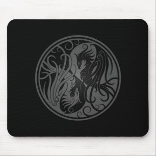 Graues und schwarzes Yin Yang Phoenix Mousepad