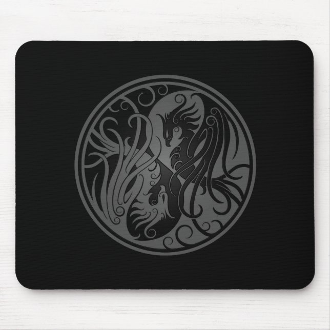 Graues und schwarzes Yin Yang Phoenix Mousepad (Vorne)