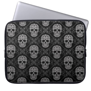 Graues und schwarzes Zuckerschädel-Muster Laptopschutzhülle